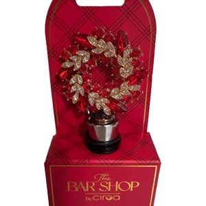 The Bar Shop Ciroa Christmas Wreath Rhinestone Bottle Stopper Clear Gold Red